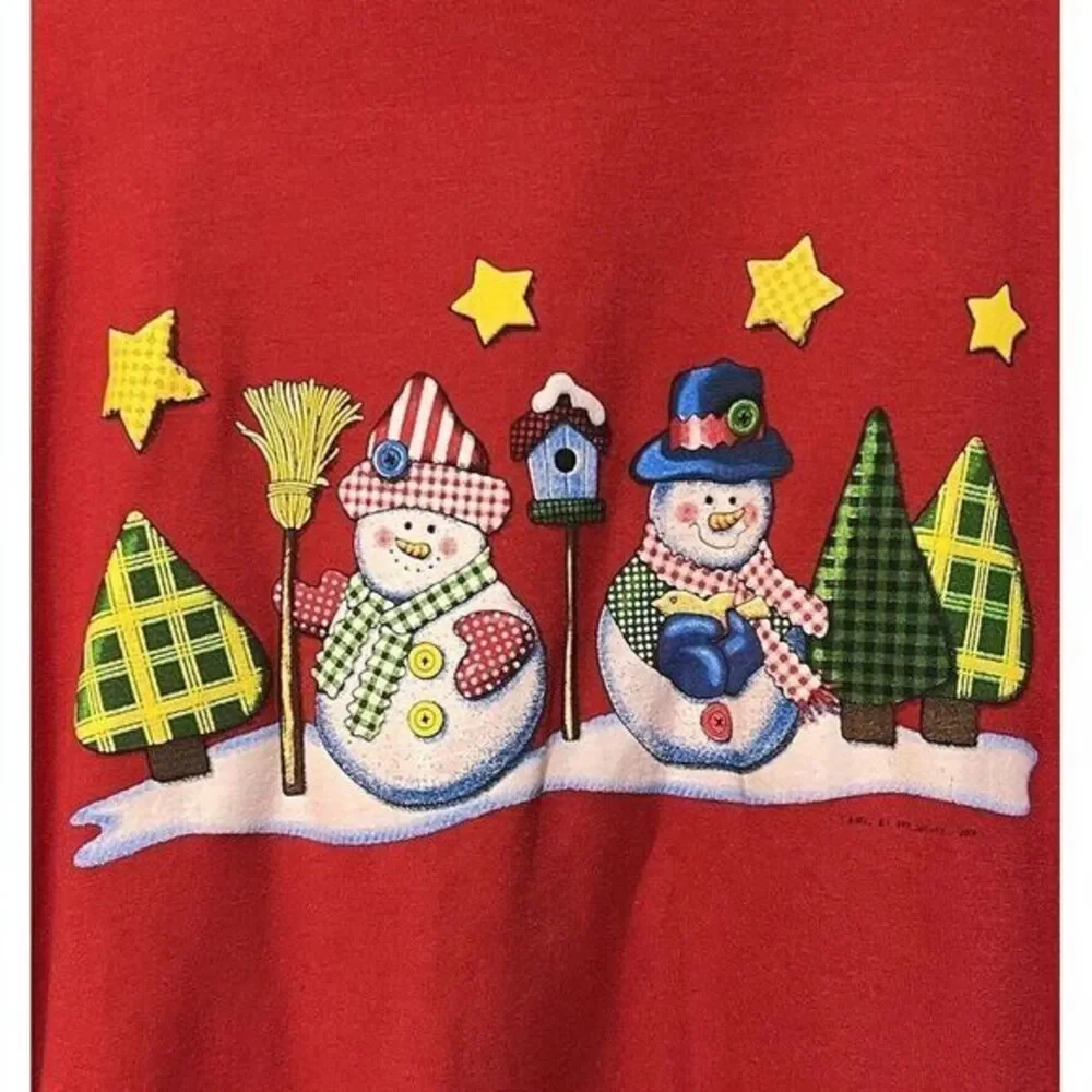 Christmas Tree Snowman Couple Red Holiday T-Shirt‎ Top 3XL XXXL